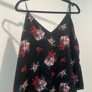 Express Black Camisole with Red and Pink Floral Design